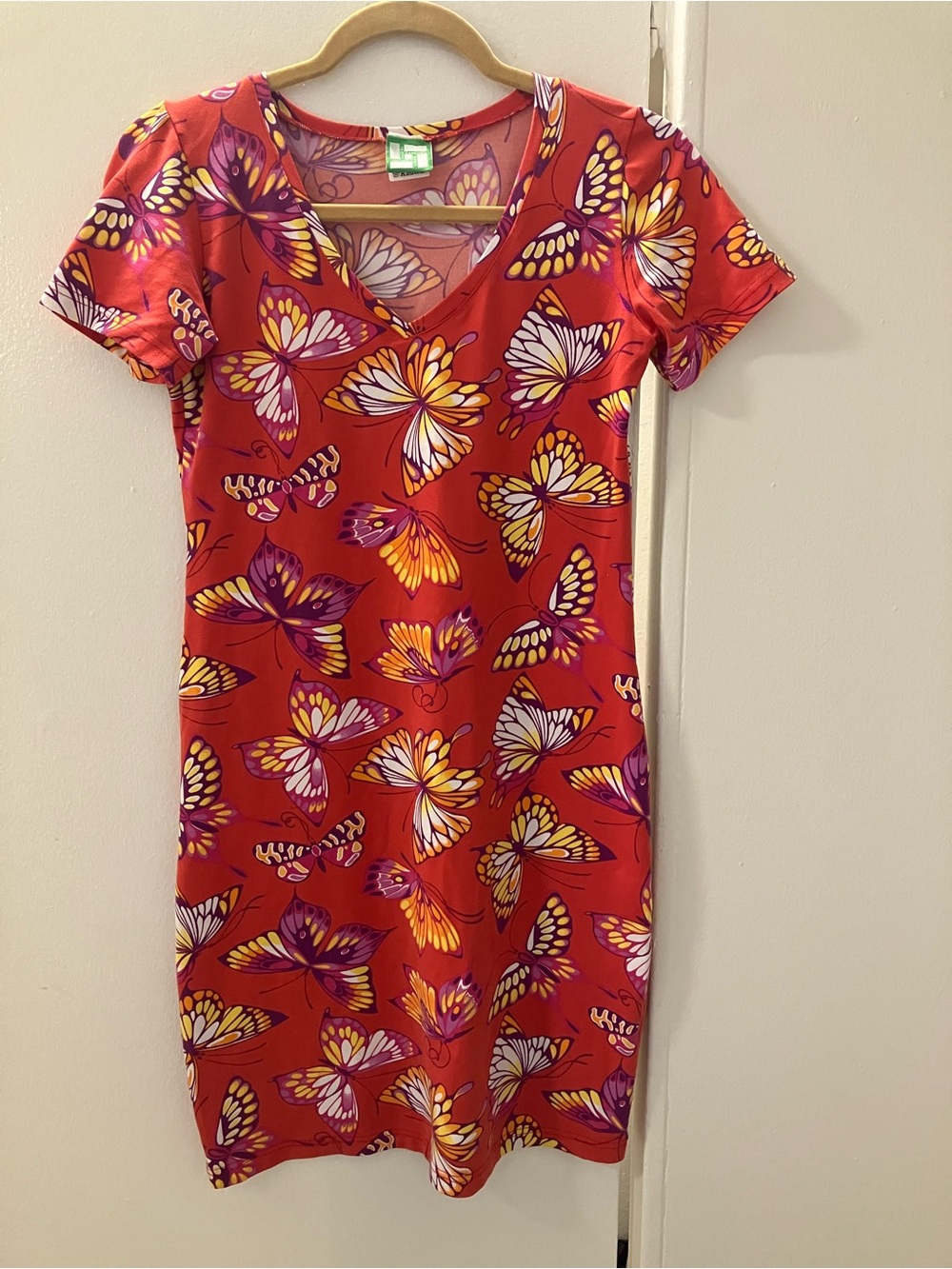Manuel Canovas France Vintage Y2K Butterfly Stretch Cotton Dress Womens T2 S